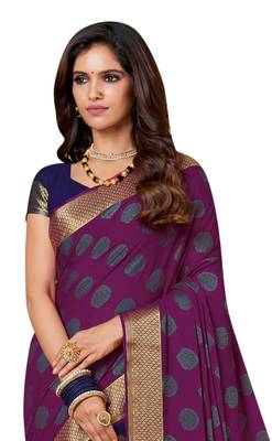 Blue Woven Chiffon Saree With Blouse 3
