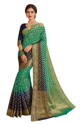 Green Woven Saree With Blouse 1