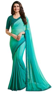 Blue Embroidered Georgette Saree With Blouse 1