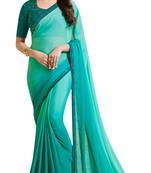 Blue Embroidered Georgette Saree With Blouse