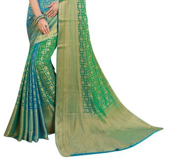 Green Woven Chiffon Saree With Blouse 2