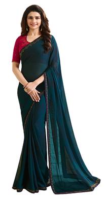 Green Embroidered Georgette Saree With Blouse 1