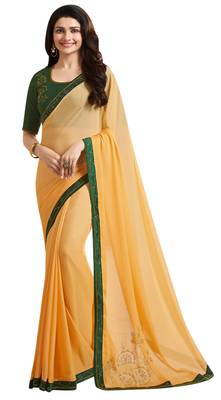 Yellow Embroidered Georgette Saree With Blouse 1