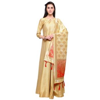Gold Marubeni Silk Semi-Stitched Gown With Banarasi Silk Woven Stole 1