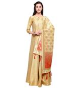 Gold Marubeni Silk Semi-Stitched Gown With Banarasi Silk Woven Stole