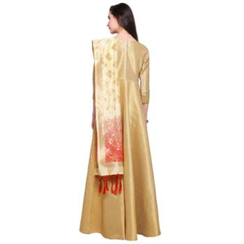 Gold Marubeni Silk Semi-Stitched Gown With Banarasi Silk Woven Stole 3