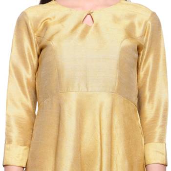 Gold Marubeni Silk Semi-Stitched Gown With Banarasi Silk Woven Stole 4