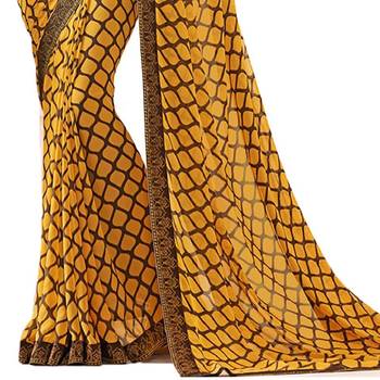 Yellow Printed Georgette Saree With Blouse 3