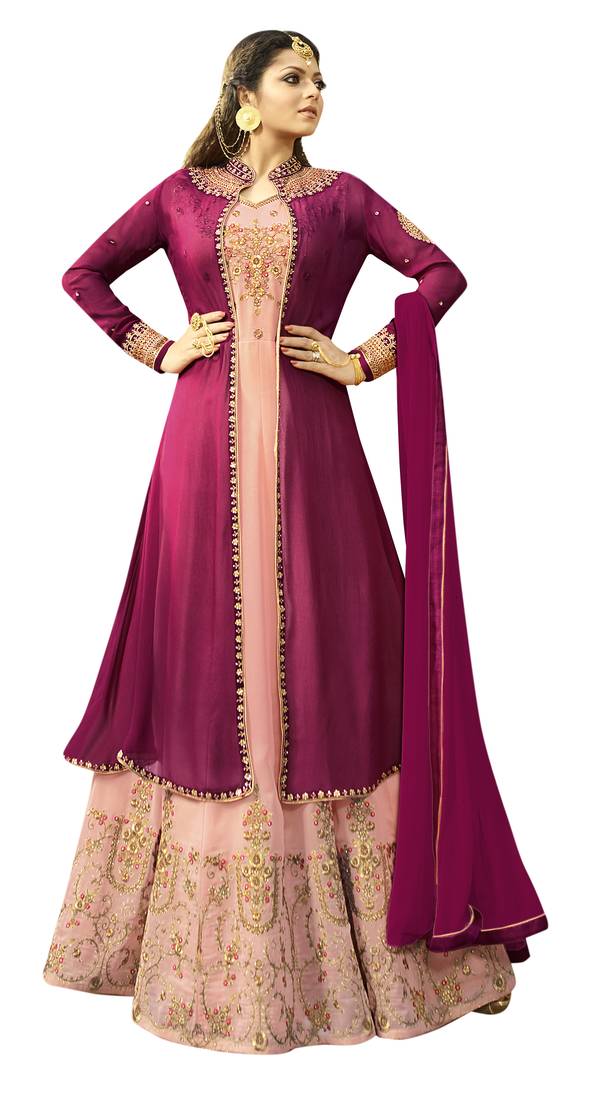Pink resham embroidery georgette salwar