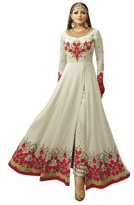 Cream resham embroidery georgette salwar 1