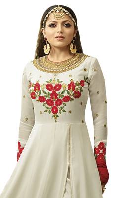 Cream resham embroidery georgette salwar 2