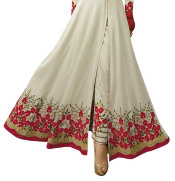 Cream resham embroidery georgette salwar 3