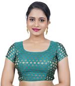 Rama Green Brocade Wedding Wear Padded Readymade Saree Blouse