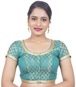 Brocade Rama Green Short Sleeve Padded Readymade Saree Blouse