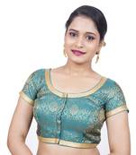 Brocade Rama Green Short Sleeve Designer Padded Readymade Saree Blouse