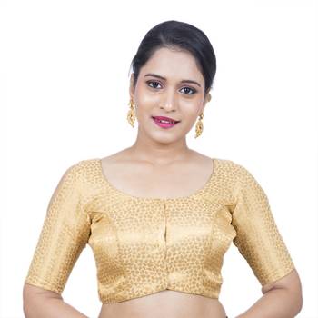 Designer Brocade Cold Shoulde Gold Padded Readymade Saree Blouse 1