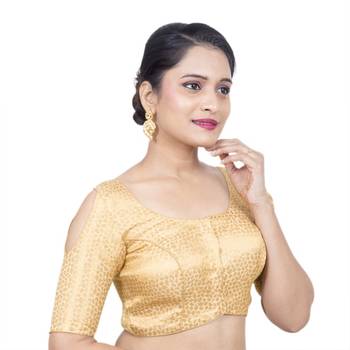 Designer Brocade Cold Shoulde Gold Padded Readymade Saree Blouse 2