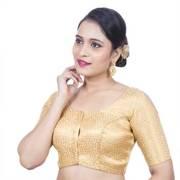 Designer Brocade Cold Shoulde Gold Padded Readymade Saree Blouse 3