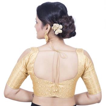 Designer Brocade Cold Shoulde Gold Padded Readymade Saree Blouse 4