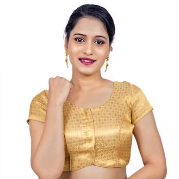 Designer Gold Brocade Padded Readymade Saree Blouse 1