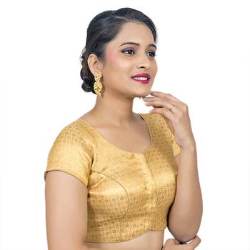 Designer Gold Brocade Padded Readymade Saree Blouse 2