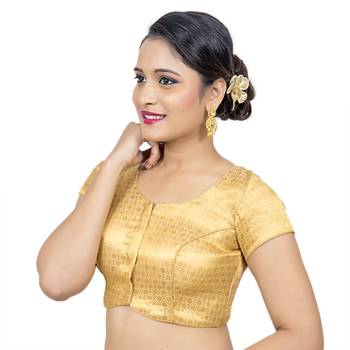 Designer Gold Brocade Padded Readymade Saree Blouse 3