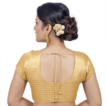 Designer Gold Brocade Padded Readymade Saree Blouse 4