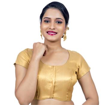 Gold Brocade Designer Cap Sleeves Padded Readymade Saree Blouse 1