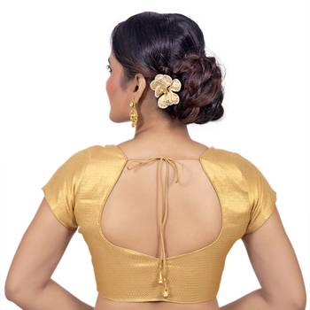 Gold Brocade Designer Cap Sleeves Padded Readymade Saree Blouse 4
