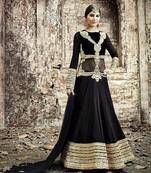 Designer black and golden embroidered georgette semi stitched wedding wear fancy anarkali suit
