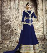 Designer blue and golden embroidered georgette semi stitched wedding wear fancy anarkali suit