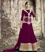 Designer magenta and golden embroidered georgette semi stitched wedding wear fancy anarkali suit