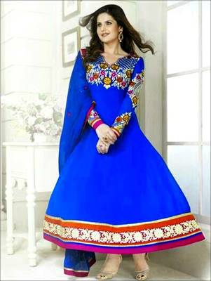 Blue and multicolor  party wear semi stitched georgette aanarkali suit 1