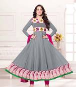 Gray and magenta party wear georgette semi stitched anarkali suit