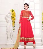 Red party wear georgette semi stitched anarkali suit