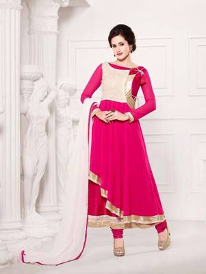 Brightpink and white  party wear georgette semi stitched anarkali suit 1