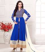 Blue and white  party wear georgette semi stitched anarkali suit