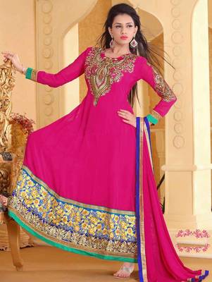 Magenta Designer Georgette Semi Stiched Anarkali Suit 1