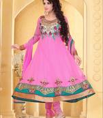 Pink designer georgette semi stitched anarkali suit