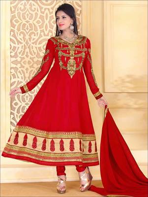Red designer georgette semi stitched anarkali suit 1