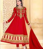 Red designer georgette semi stitched anarkali suit