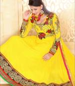 Yellow designer georgette semi stitched anarkali suit