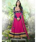 Blue and magenta designer net georgette semi stitched anarkali suit