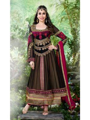 Black and pink designer net georgette semi stitched anarkali suit 1