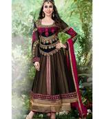 Black and pink designer net georgette semi stitched anarkali suit
