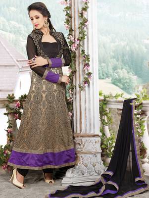 Black  and  purple designer georgette semi stitched anarkali suit 1