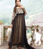 Beige  and  black designer georgette semi stitched anarkali suit