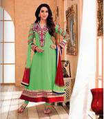 Light green  and  red designer georgette semi stitched anarkali suit