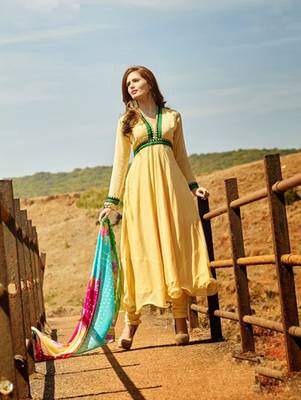Cream casual chiffon unstitched anarkali suit 1