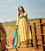 Cream casual chiffon unstitched anarkali suit